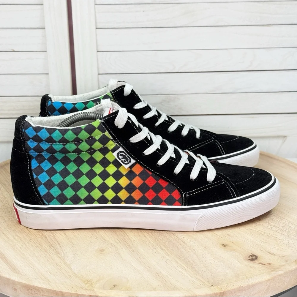Ecko Unltd Steven Rainbow Check Canvas Suede‎ Hightop Sneakers 9 Men